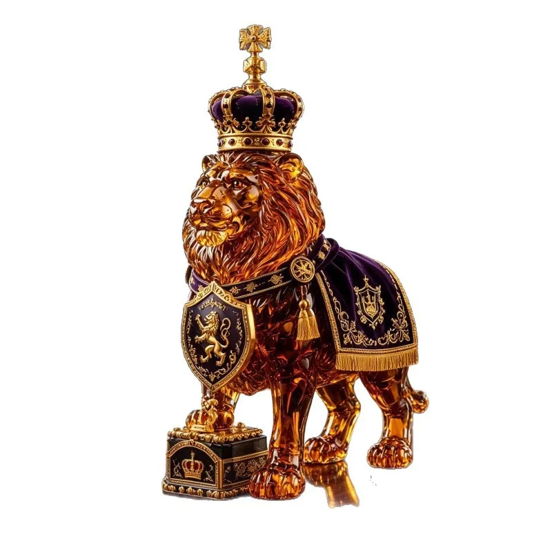 Crown Lion Irregular Glass Decanter - European Style Embossed Business Craft Liquor Bottle