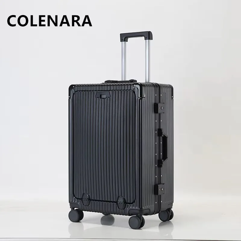 COLENARA-Valise de voyage multifonctionnelle, bagage à main, boîte d'embarquement PC, cadre en aluminium, valise à roulettes, chargement USB, 20 po, 24 po