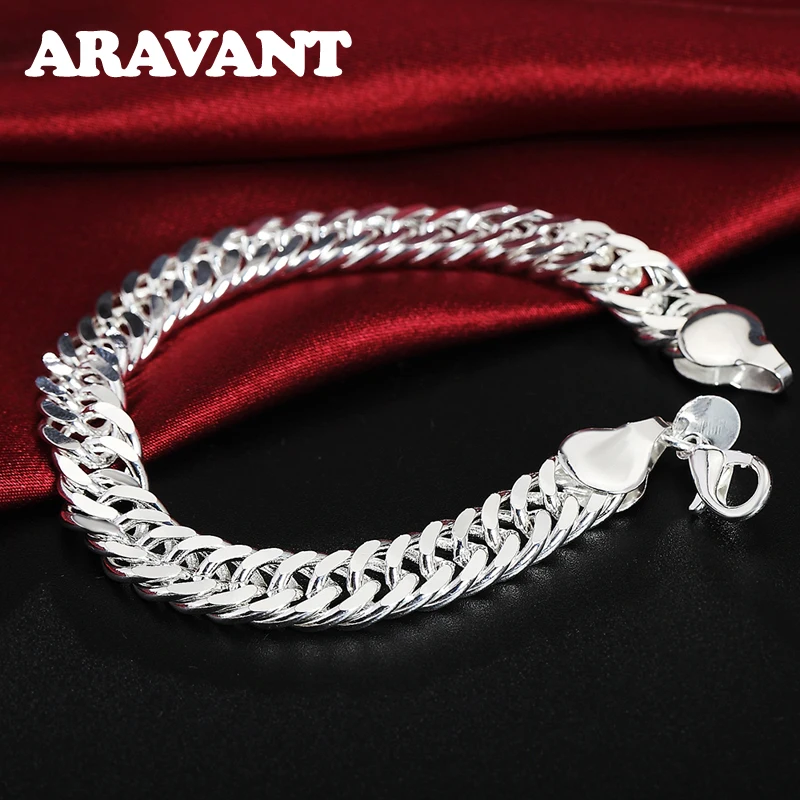 

925 Silver 10MM Chain Bracelets For Men Fashion Jewelry