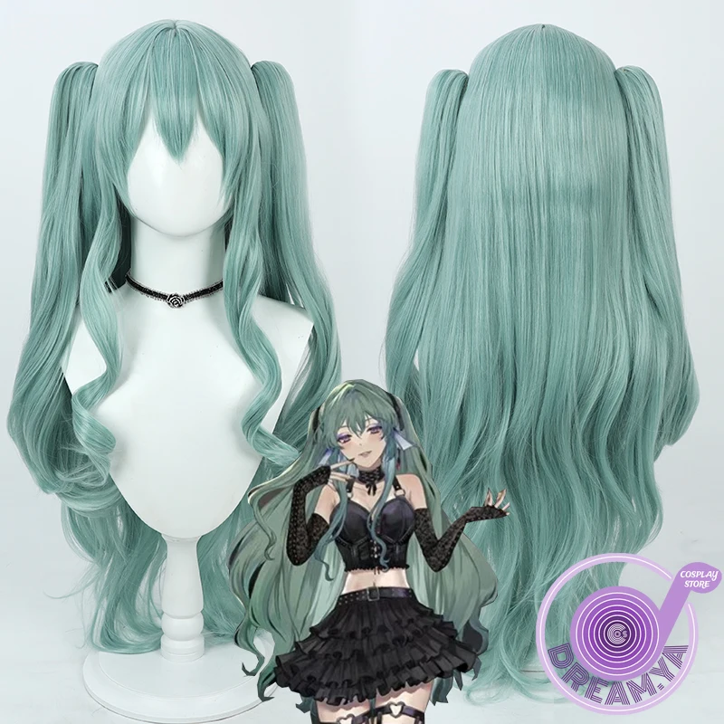 

Finana Ryugu Cosplay Wig VTuber Nijisanji Mint Green Long 85cm Synthetic Hair Heat Resistant Role Play Halloween Party + Wig Cap