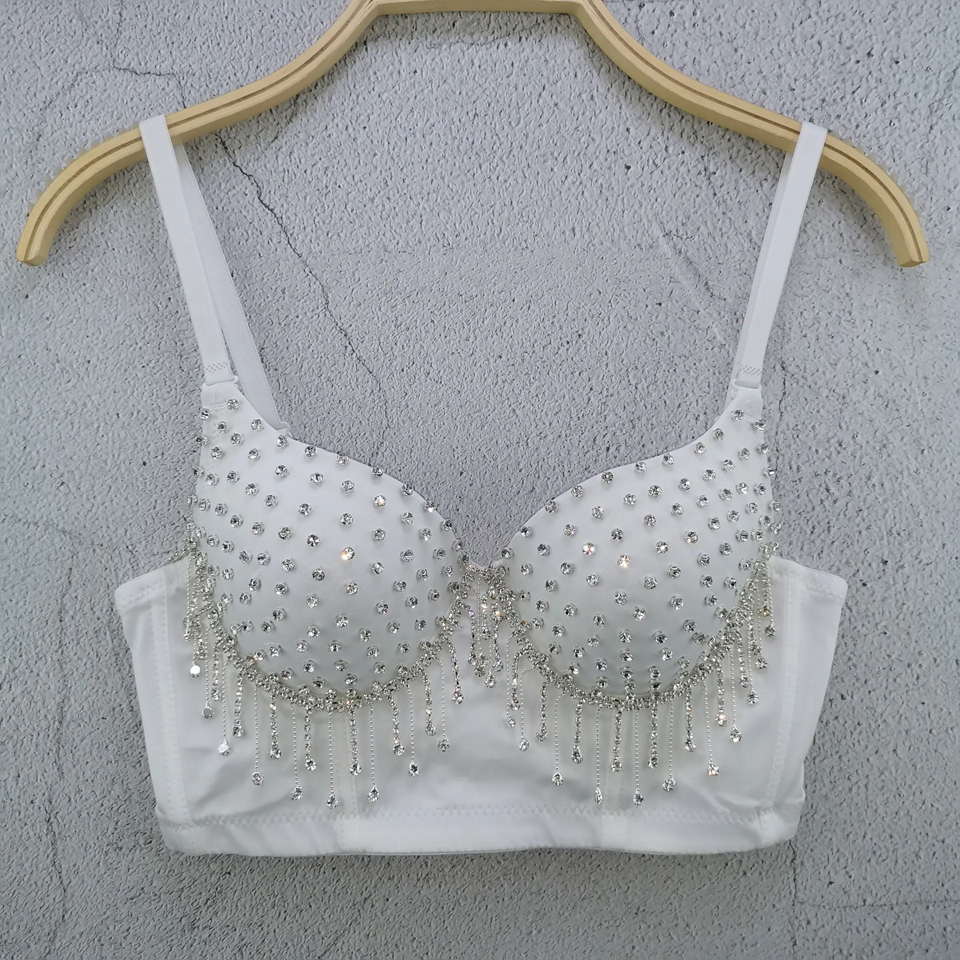 New Rhinestone Fringed Chain Small Suspender Vest Han Fan Dancer Fashion Outer Wear Short Navel Top Women