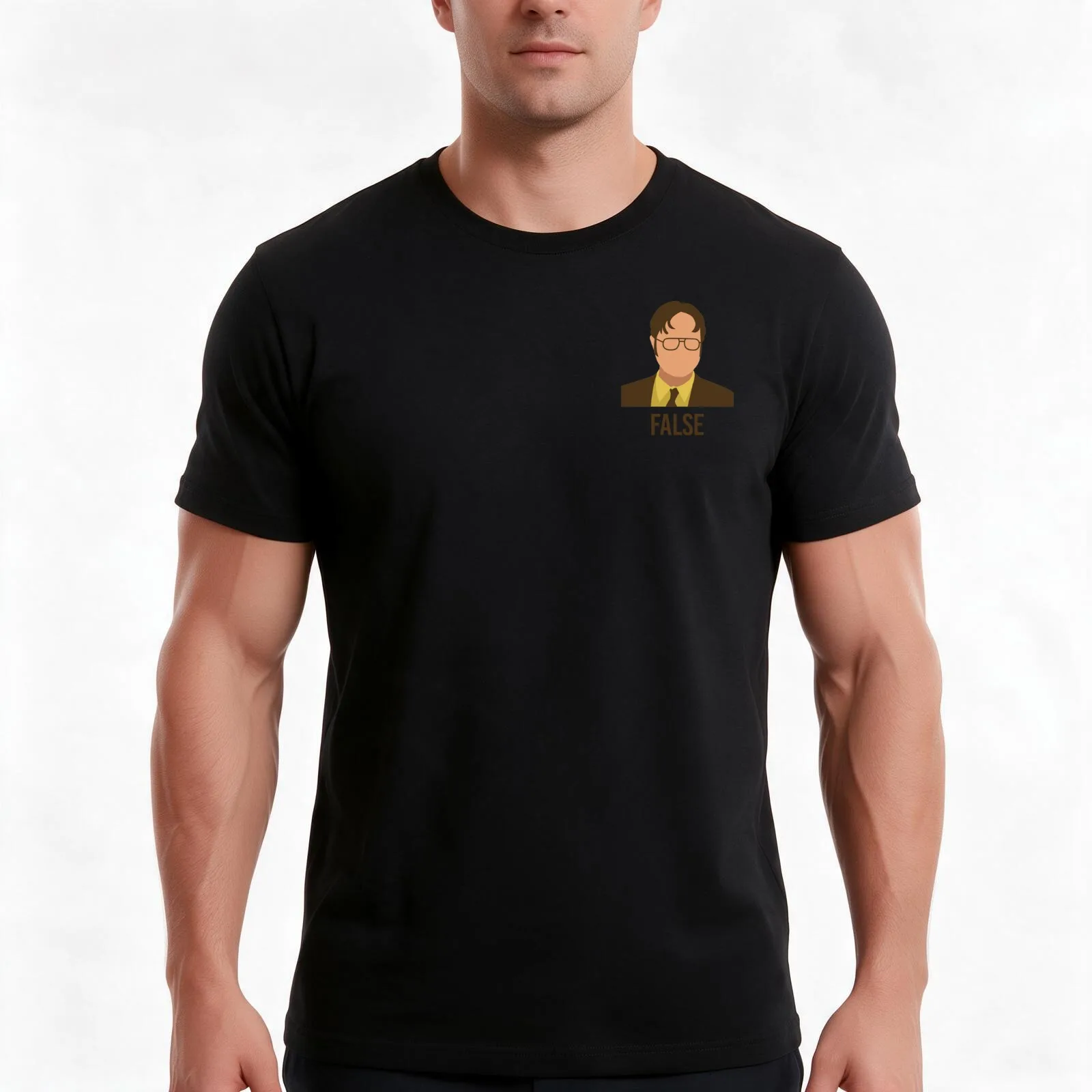 False Dwight. T-Shirt, Summer Casual Cotton Tee, Oversized Streetwear Tops, Vintage Graphic Print, Loose Fit Short Sleeve