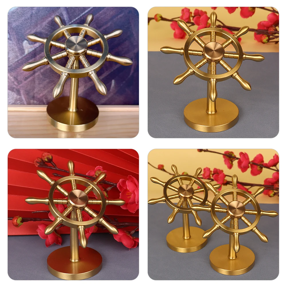 Brass Ship Rudder Desk nament 8 8cmx9cm Rotatable Navigator Stress Relief Pure Copper Creative Gift Marine Decor Home Storage