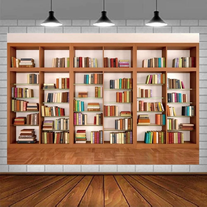 Photography Backdrop School Library Office Bookcase For Online Class Teaching Bookshelf Graduation Portrait Photo Background