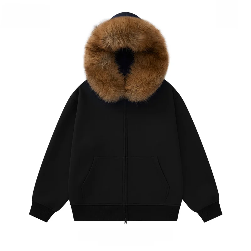 

Куртка-кардиган TUCANO Woodpeer Brand American Style с флисовой подкладкой, капюшоном и меховым воротником, свободного кроя, на молнии, для мужчин