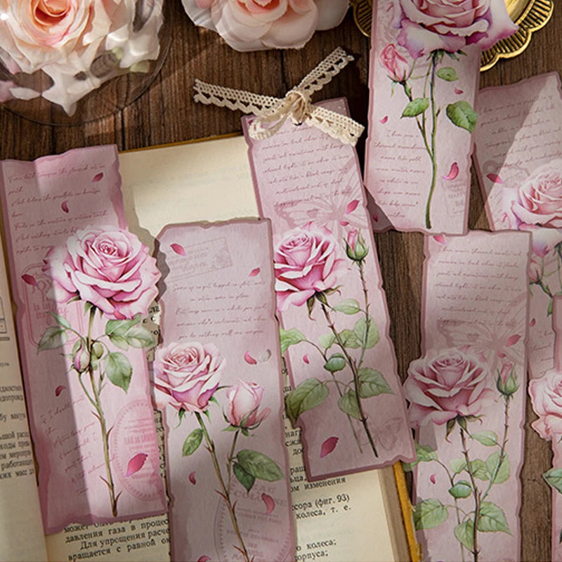 Mr.Paper 3er-Pack Vintage Rosen-Stanzmuster-Lesezeichen, Ästhetische Blumen-Seitenmarkierer für Buchliebhaber & Journal-Deko