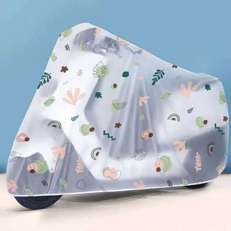 

PEVA Printed E-Bike Rain Cover, Eco-Friendly Washable Sun Shield with Elastic Hem & Carry Bag - Cartoon Pattern Dustproof Tarp