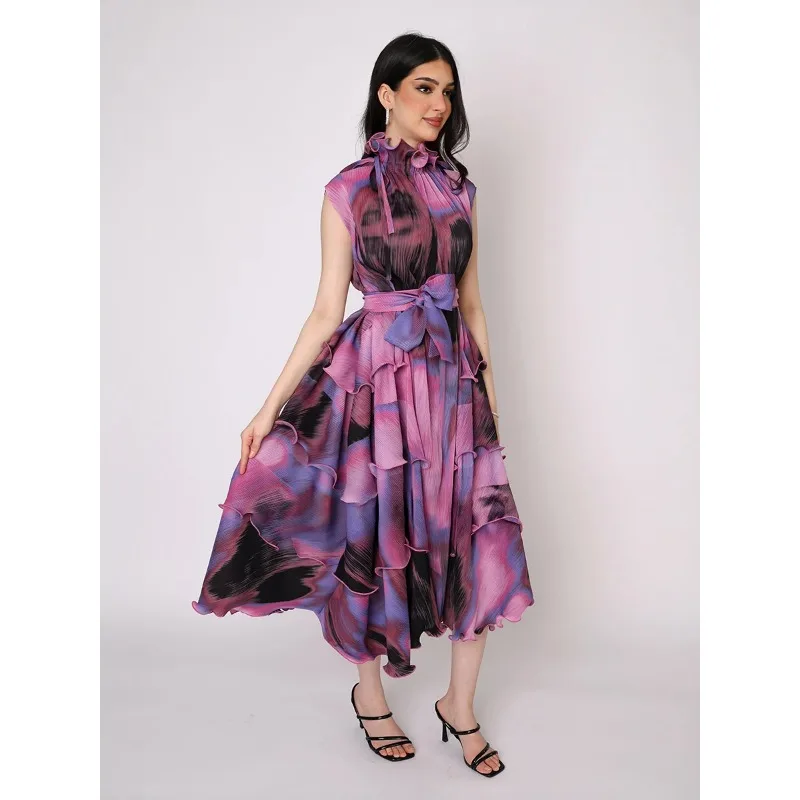 Nuevos vestidos de noche de lujo Miyake a la moda para mujer, vestidos largos elásticos plisados de talla grande para graduación, elegantes y hermosos, con cinturón