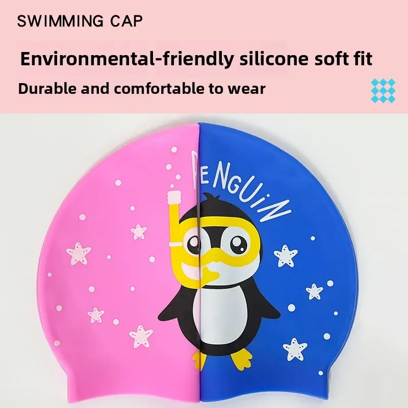 قبعات السباحة للأطفال حماية الأذن قبعات السباحة سيليكون مقاومة للماء للأطفال قبعات السباحة الكرتونية اللطيفة ملحقات حمام السباحة