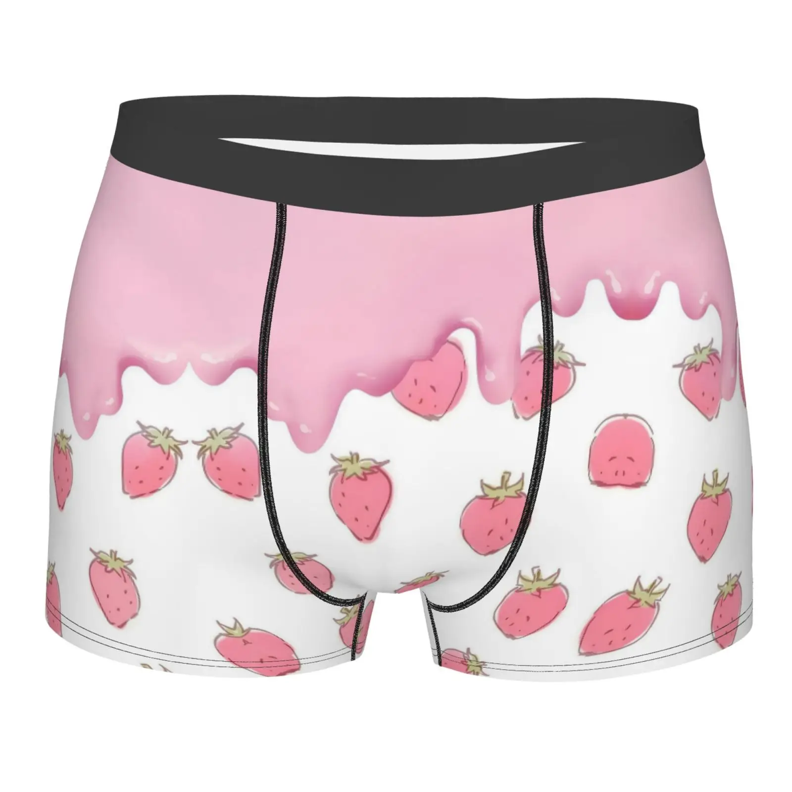 Pink Strawberry Ice Cream Pattern Underwear Men Breathbale Boxer Briefs Shorts Panties Soft Underpants for Homme