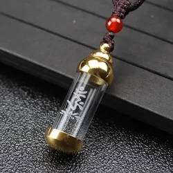 Stainless Steel Glass Wishing Bottle Religious Gawu Box Can Open Hollow Pendant Transfer Amulet Sweater Chain Jewelry Necklaces