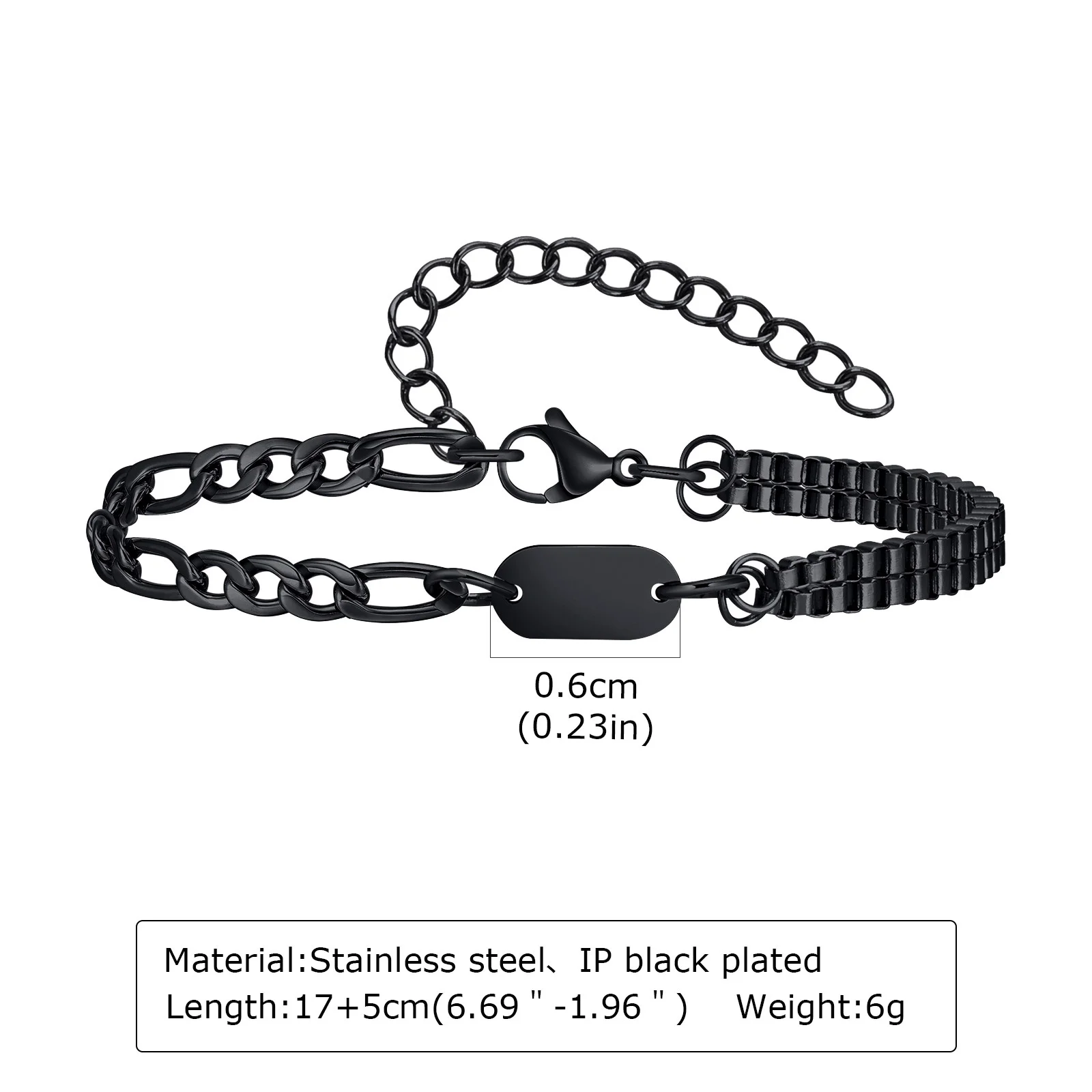 Vnox schwarzes Edelstahlarmband für Herren, Punk-Armband mit gemischten Kettengliedern, verstellbares Pulseira-Armband für Herren, Hip-Hop-Schmuck, Geschenk