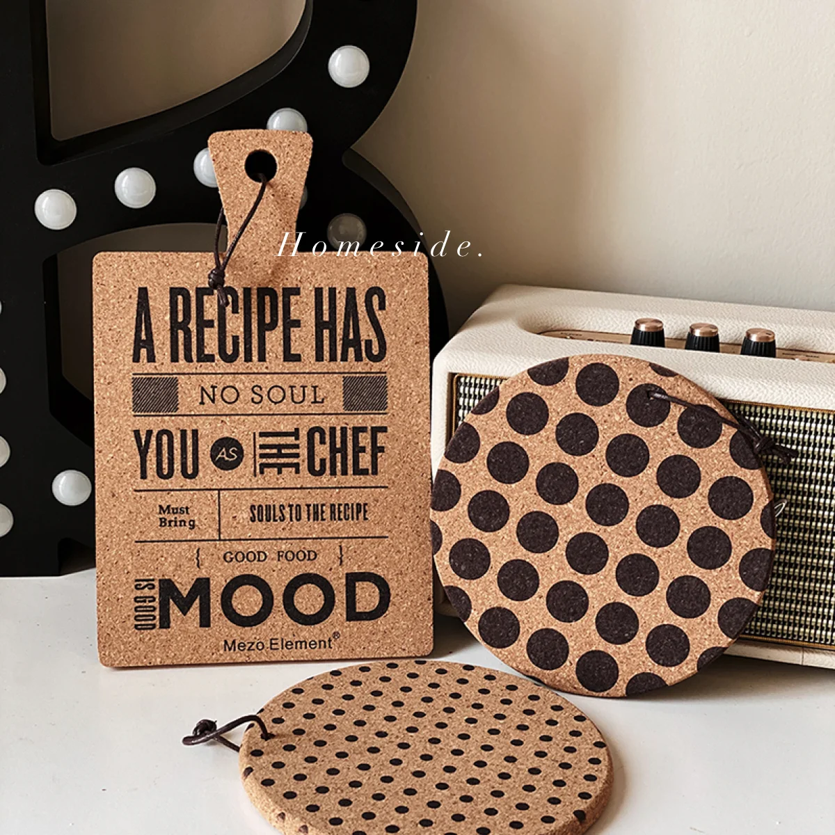 

Nordic ins style simple English alphabet cork thermal insulation pad, polka dot breadboard decorative pot pad
