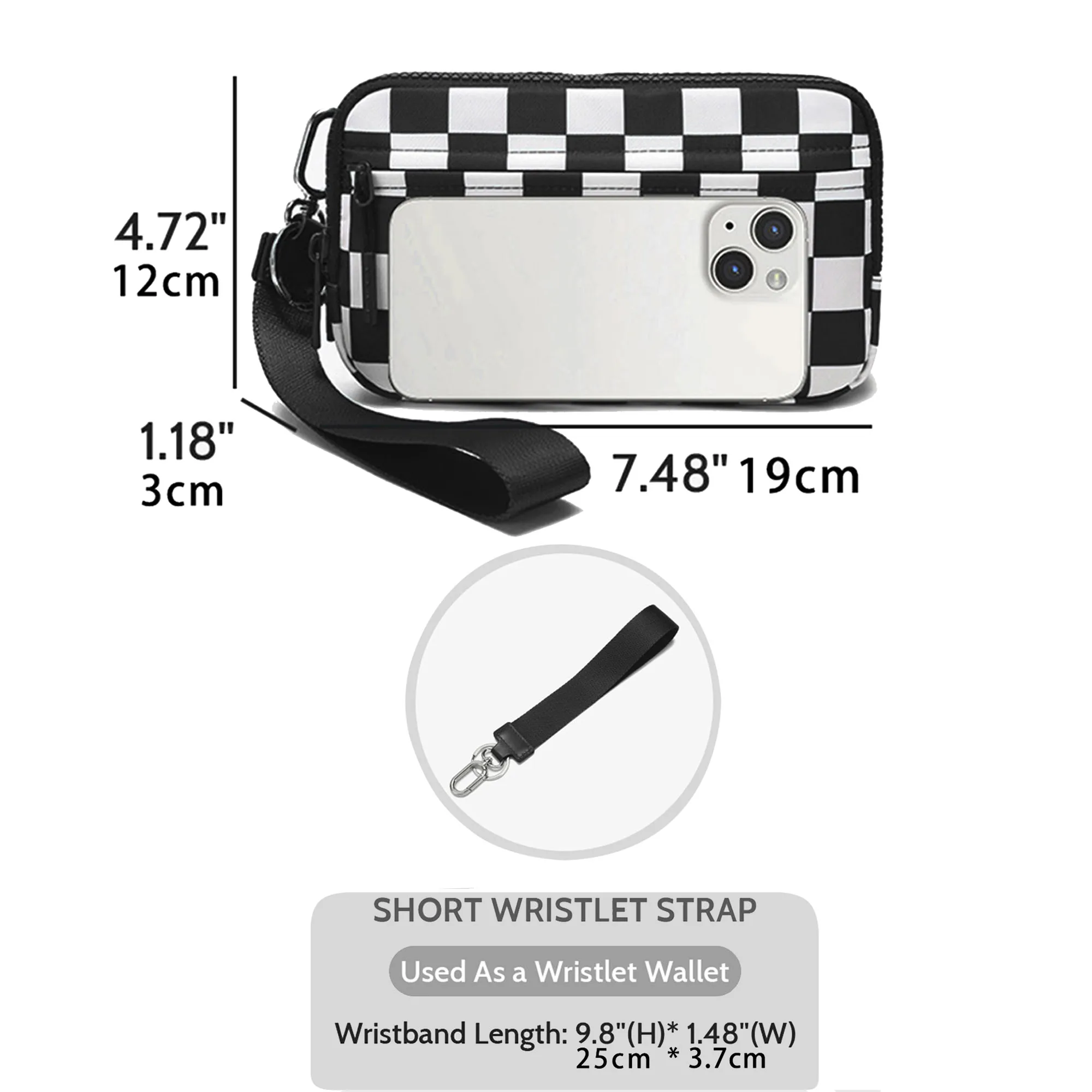 Damen-Geldbörse, niedliches Karomuster, mehrere Kreditkartenfächer, durchsichtiges Ausweisfenster, großes Fassungsvermögen, Reißverschluss, Clutch, leicht, für Reisen geeignet – Detail 3