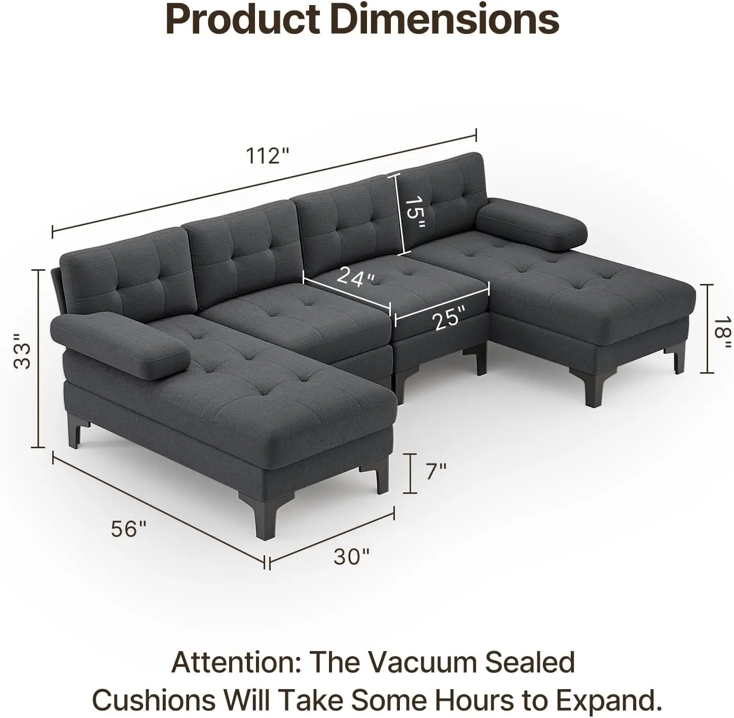 Sectional Couches for Living Room, U-Shaped Sofa Couch with Linen Fabric, 4 Seat Sofa Set with Double Chaise for Apartment