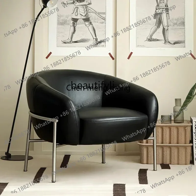 ss 26 Medieval first-layer cowhide metal bracket single sofa living room balcony leisure chair