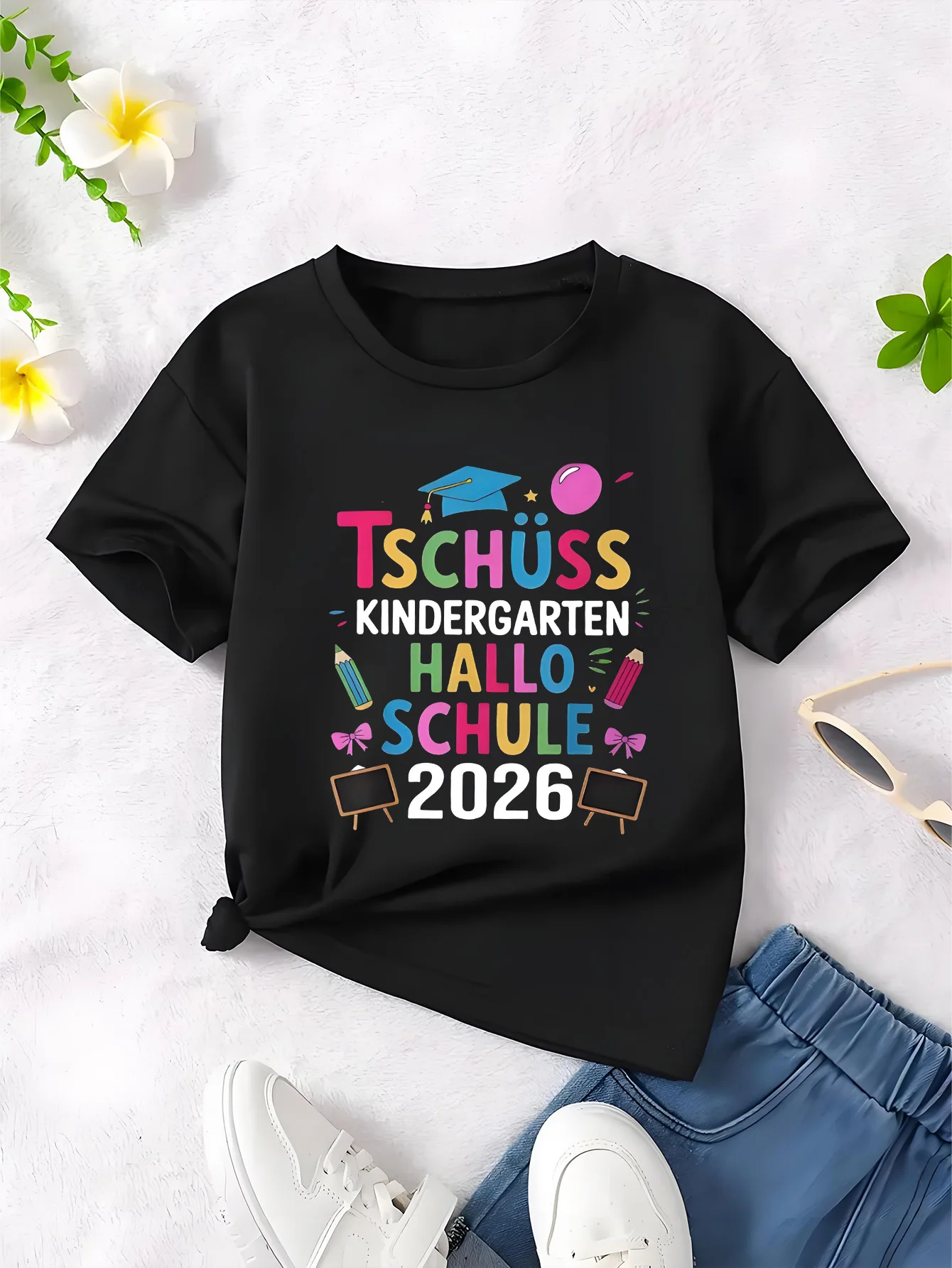 Camiseta de manga corta con estampado conmemorativo de matrícula escolar Bye Kindergarten - Camiseta versátil e informal #   Regalo