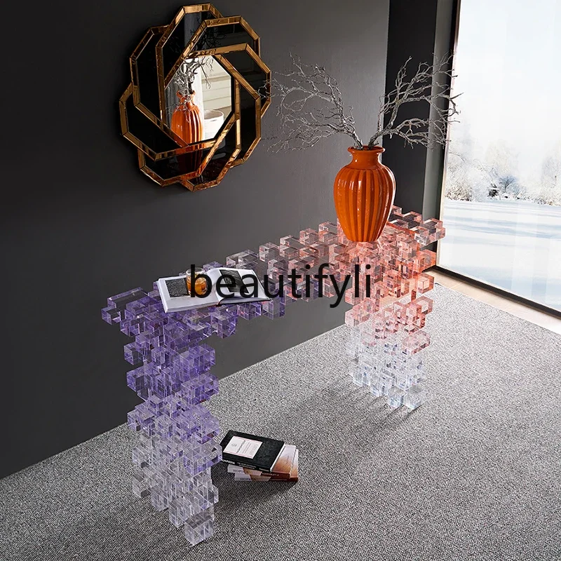 Modern gradual change of color acrylic Xuanguantai villa large flat floor entrance foyer wall decoration table