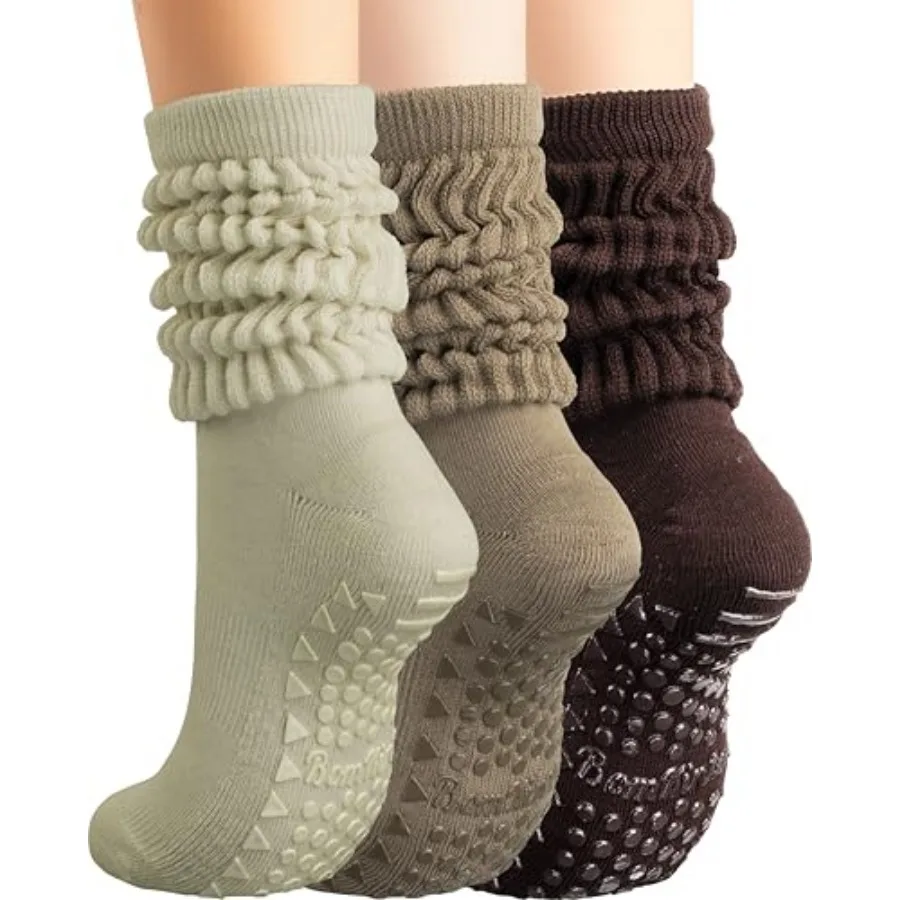 

BomKinta Pilates Socks with Grips for Women - Yoga Grippy Slouch Scrunch Sock - Slipper Socks for Barre Workout Hospital