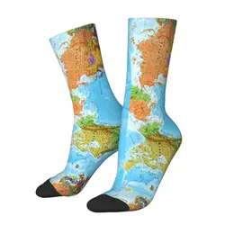 World Map Socks Spring Vintage Print Stockings Kawaii Women Men Soft Socks Custom Running Sports Anti Bacterial Socks