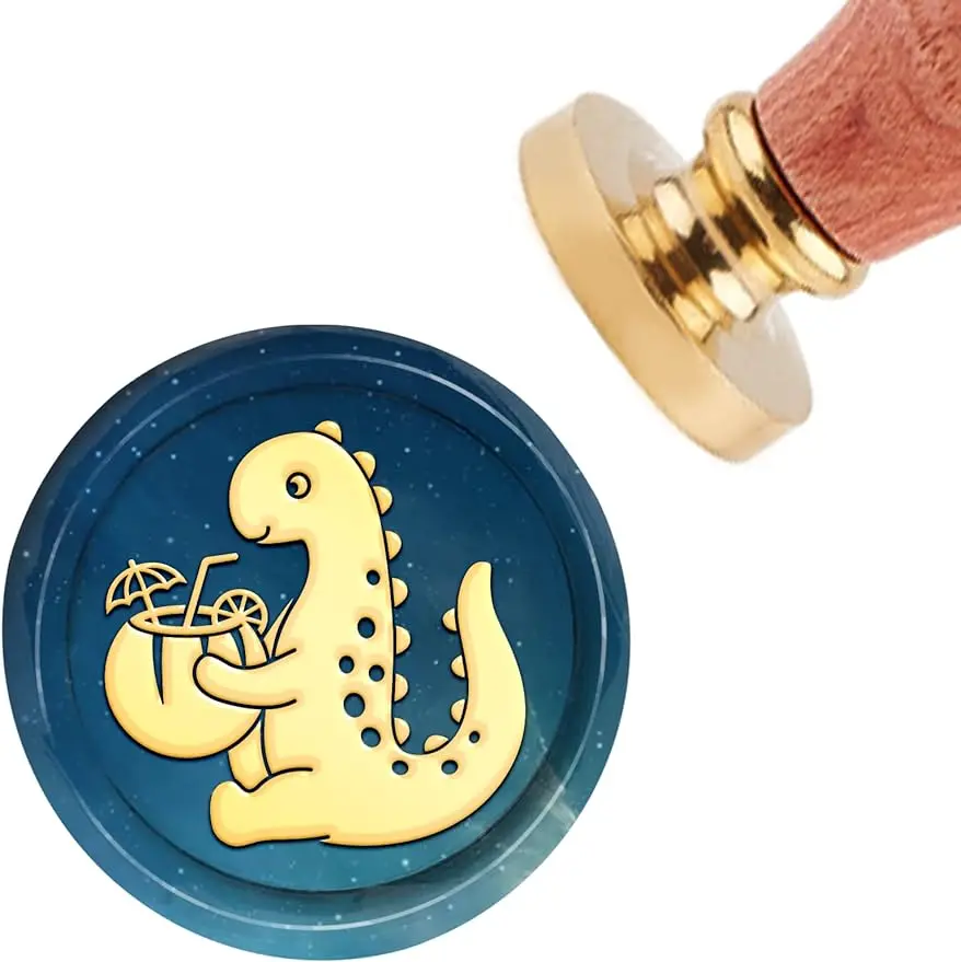 

1PC Dinosaur Wax Seal Stamp Coconut Juice Sealing Wax Stamps 30mm Retro Vintage Wood Stamp Removable Brass Head for Wedding