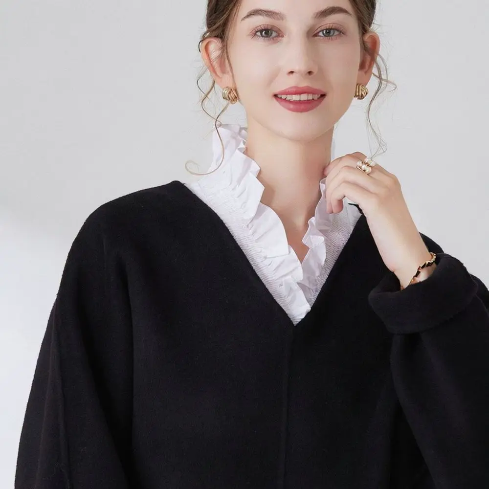 Detachable Neck Accessory For Women Ruffle Decor Fake Collar Stylish Dickey For Sweater Cardigan Autumn Wear
