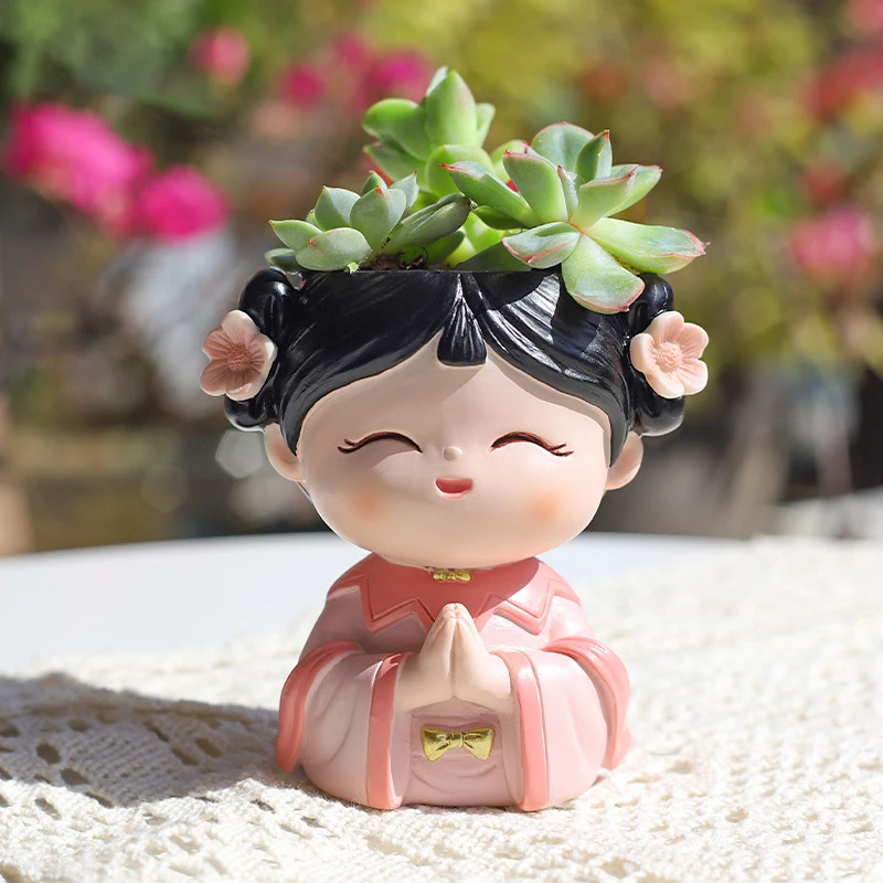 Hanfu Girl Doniczka na Sukulenty Kaktus Mini Sadzarka Bonsai, Kreatywne Doniczki Ogrodowe Figurki Dekoracyjne Dekoracja Pulpitu Domowego