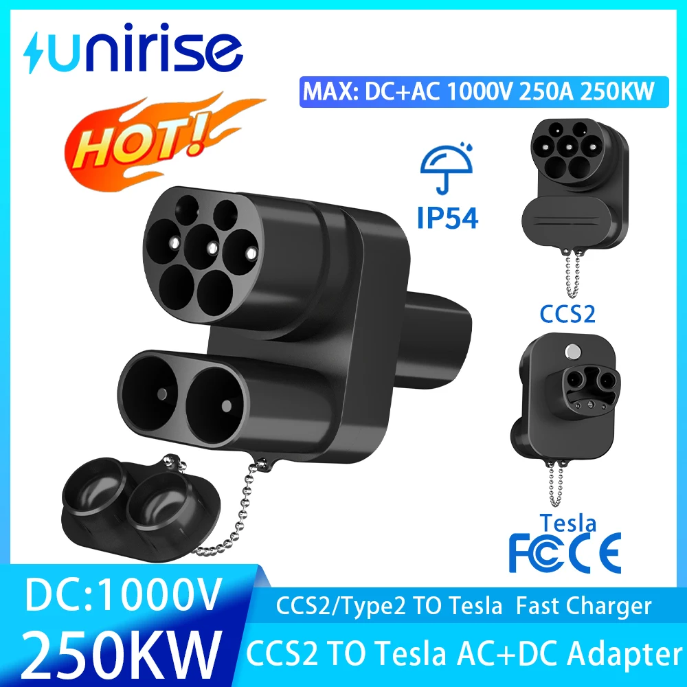 

AC+DC Adapter CCS2 TO Tesla 250KW 250A CCS COMBO 2 and Type2 Converter to NACS Charger for Tesla Model 3/Y/S/X Connector Adapter