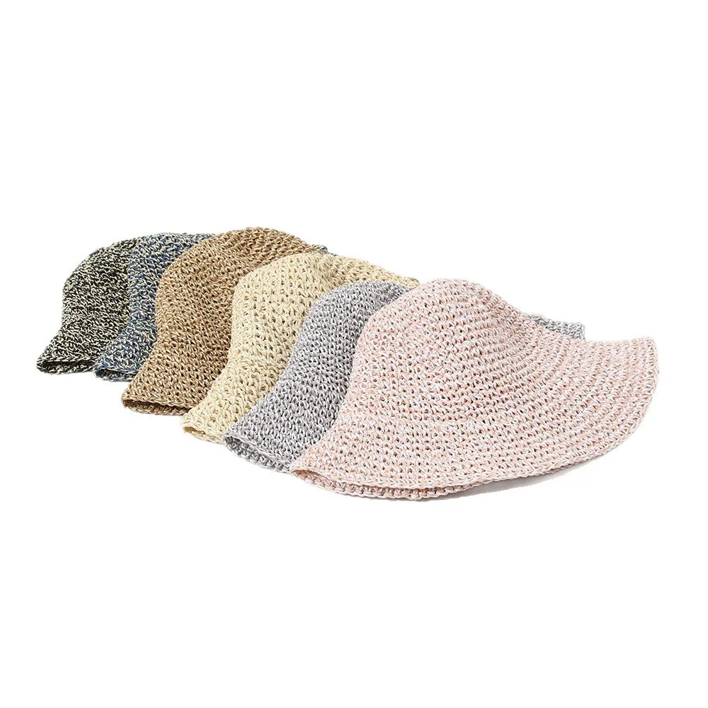 Best Selling Two Tone Bucket Hat Large Brim Woven Straw Hat Women Vacation Outdoor Anti UV Sun Protection Cap