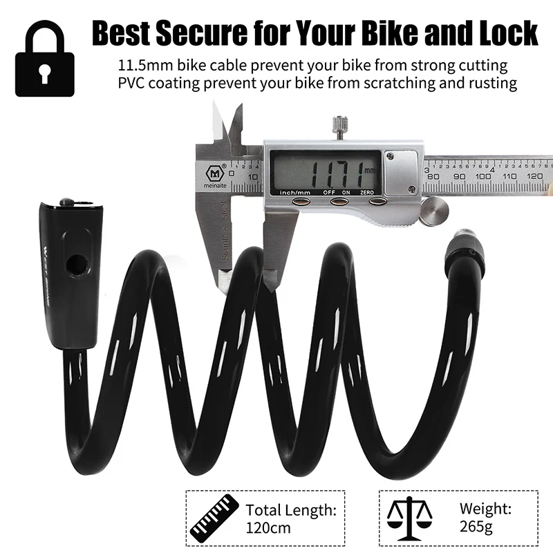 WEST BIKING Bike Cable Lock Multicolor Anti-theft Locks for Bicycle Electric Bike Motorcycle Copper Core Durable Steel MTB Lock