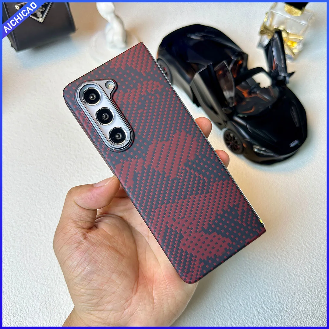 

ACC-Real Carbon Fiber Phone Case for Samsung Galaxy Z Fold 5, Aramid Fiber Cases, W24 Z Fold 5 5G Anti-fall busines Phone Shell