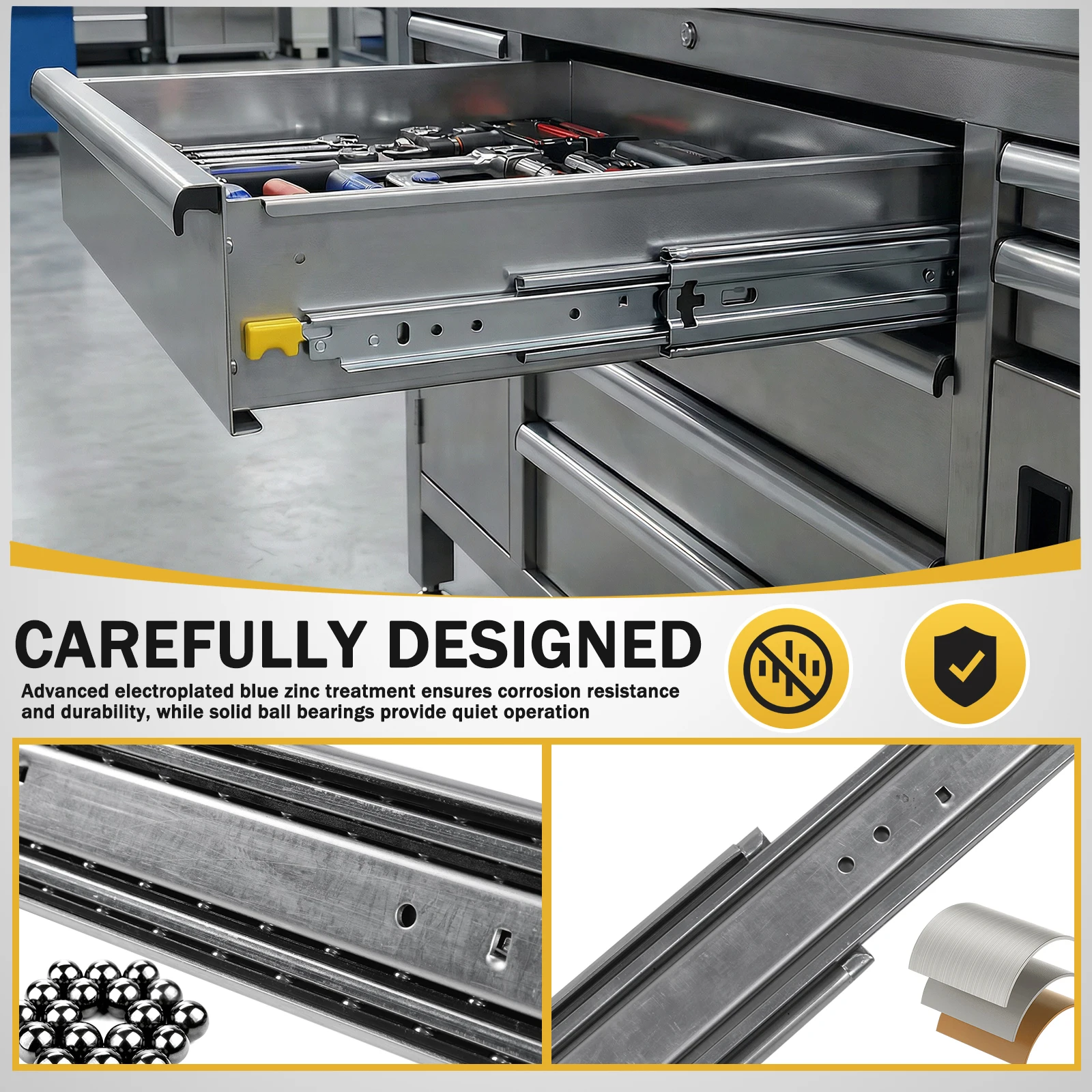 

Пара боковых направляющих для выдвижных ящиков шириной 76 мм с замком, бесшумные, грузоподъемность 500 фунтов, для кухни, офиса, инструментальных ящиков, комодов