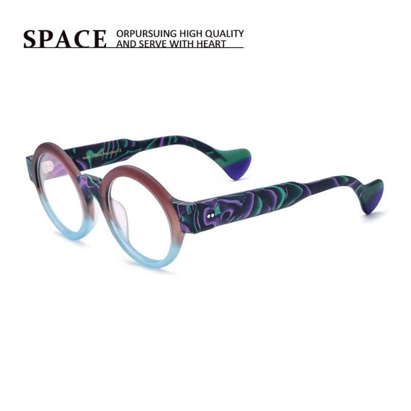 new-trendy-multi-color-spliced-double-rim-frosted-acetate-round-glasses-frame-unisex-prescription-blue-light-blocking-compatible