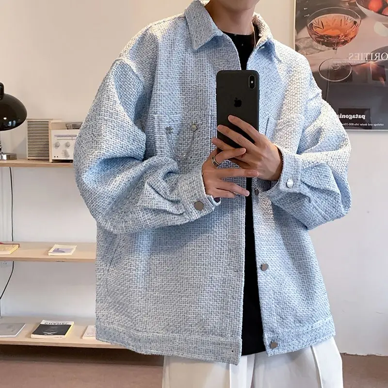 

Мужская осенняя свободная повседневная куртка с французскими лацканами и длинными рукавами на пуговицах