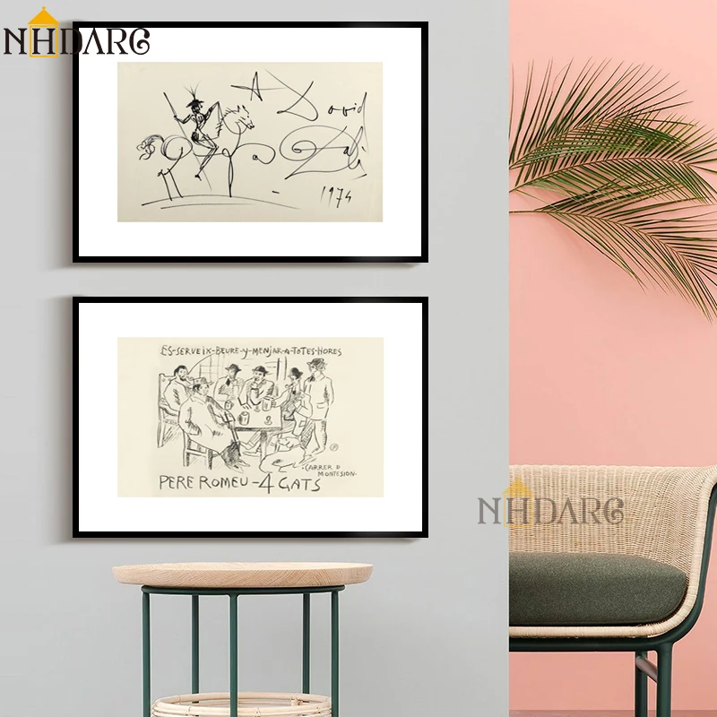 Sketch Retro Characters Horses Canvas Print Painting Poster Nordic Wall Pictures Living Room Office Studio Interior Home Decor