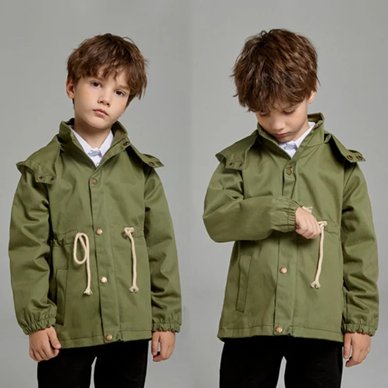 Children's Hooded Jacket Toddler Casual Trench Boys Girls Autumn Windbreaker Clothing Kids Spring Fashion Solid Color Coats 2-8Y