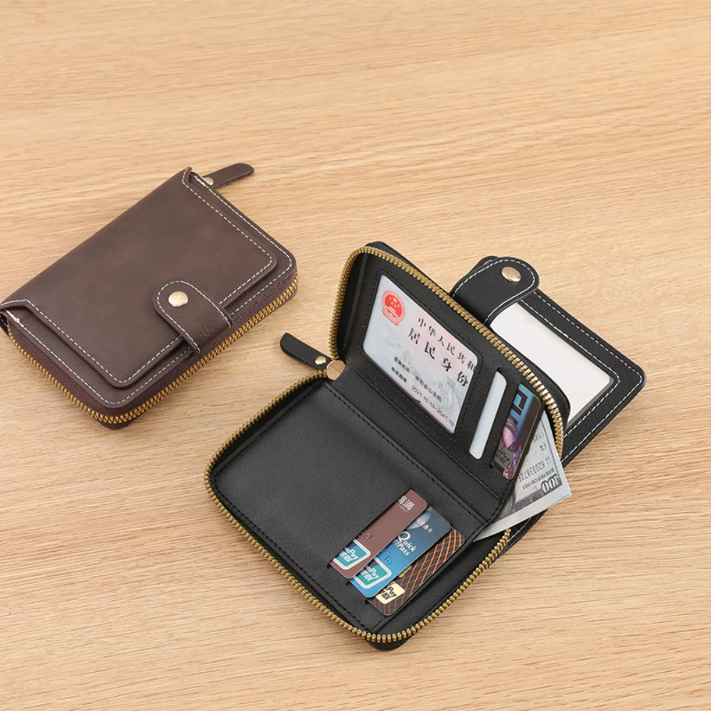 

Mens Wallet New Luxury Brand Brown Black Small Mini Coin Purse Hasp Card Holder Male Wallet Zipper Leather Buckle Business Purse