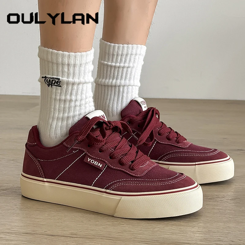

Oulylan универсальная удобная нескользящая повседневная обувь, мужская однотонная парусиновая обувь, молодежная дышащая износостойкая обувь для доски