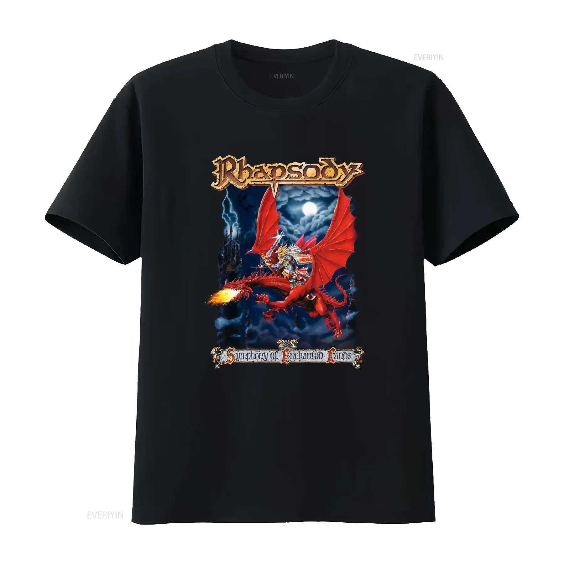 NEW Rhapsody of Fire Symphony Enchanted Lands Italy Power Music T Shirt S 5XL Dragon Knight Print  vintage Washed Casual