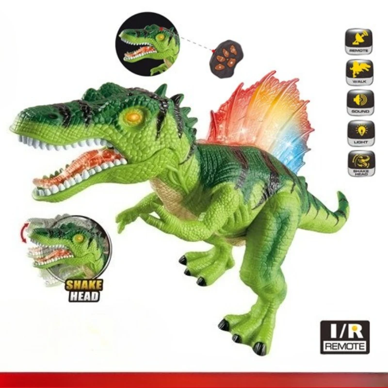RC Dinosaur Kids Pet Toy Electric Spinosaurus Remote Control Animal Model Eyes Shine Walk Sounds For Boy Children Birthday Gifts