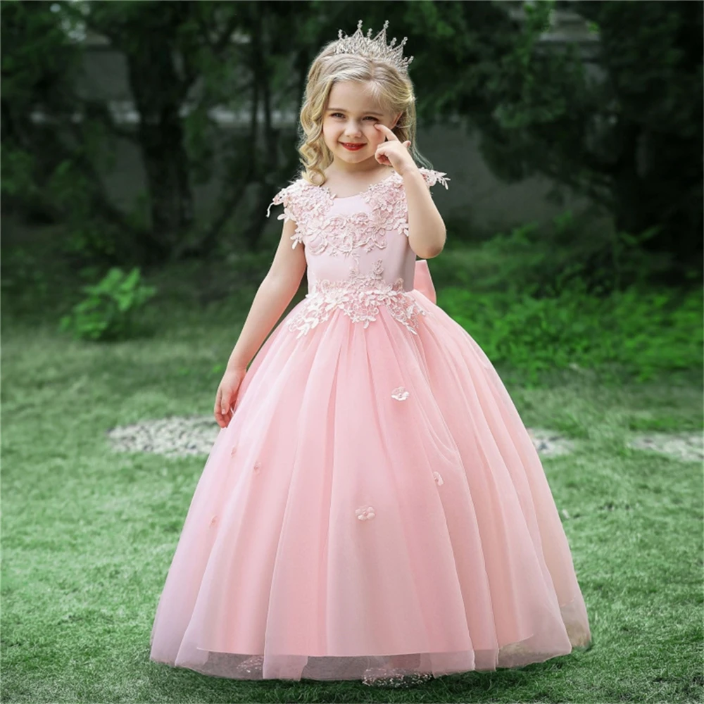 First Communion Dresses น่ารักแขนกุดปุยลูกไม้ Tulle Decal ดอกไม้สาวชุดเจ้าหญิงเด็ก Surprise วันเกิด