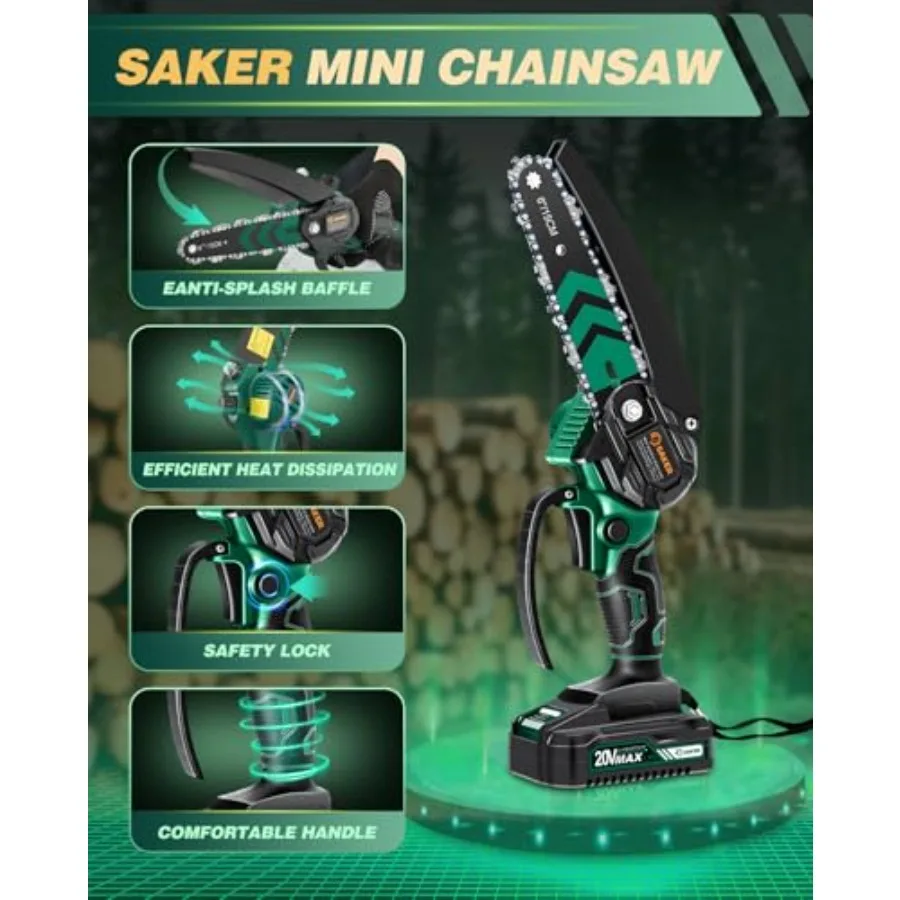 Mini motosega Saker con oliatore automatico Motoseghe da 6 pollici [2025 aggiornato] Mini motosega elettrica a batteria Piccola catena portatile portatile