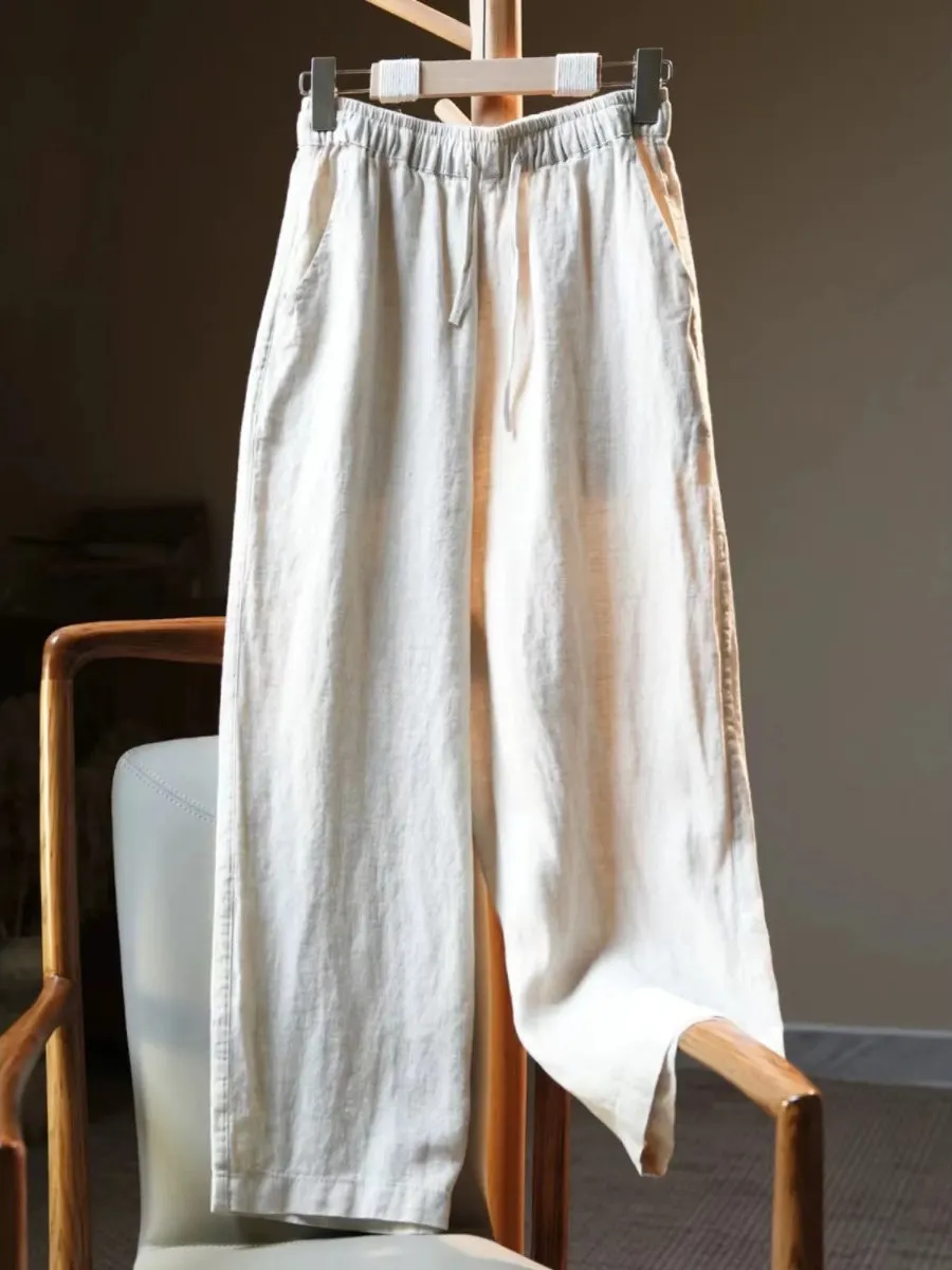 Lente Zomer Casual Katoen Linnen Wijde Pijpen Broek Dames Losse Rechte Broek Veelzijdige Comfortabele Casual Broek