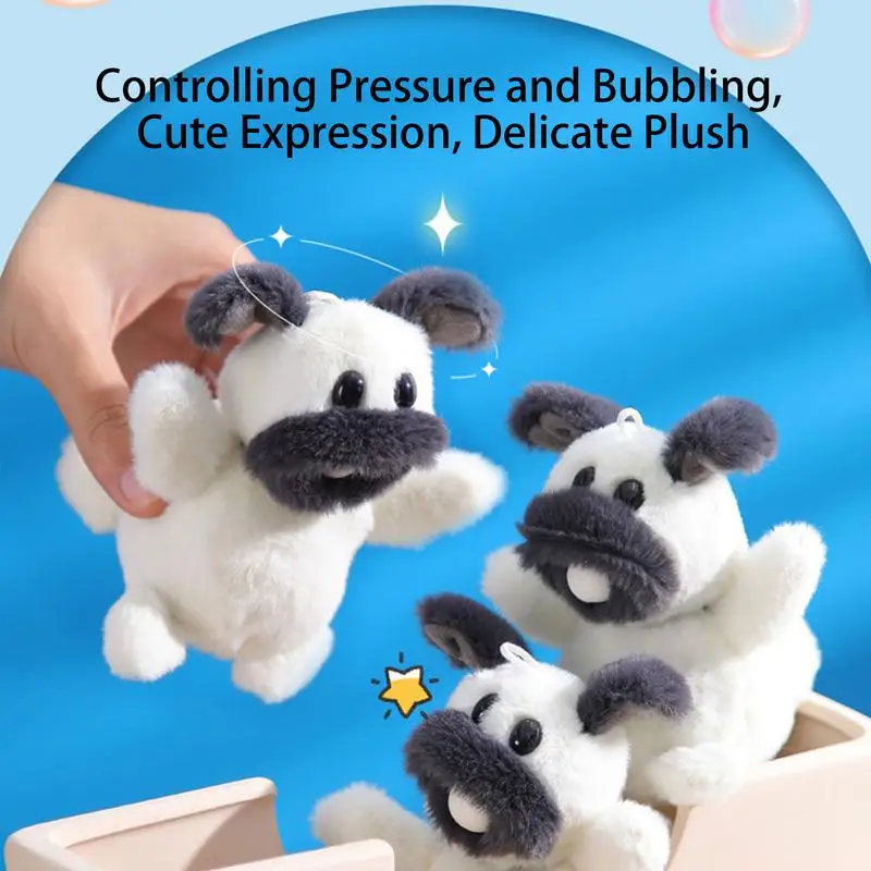 Kawaii Puppy Plushies Dolls Keychain Pendant Soft Blow Bubbles Plush Stuffed Animals Sensory Toys Kids Christmas Birthday Gifts