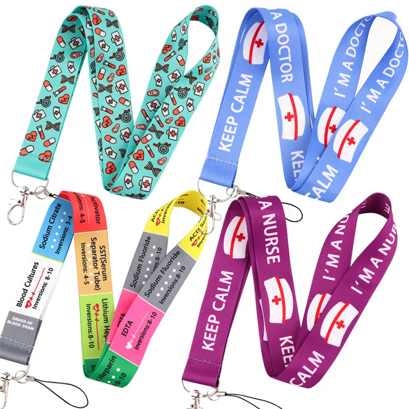 Medical Nurse Doctor Cartoon Neck Strap Lanyards ID badge card holder keychain Mobile Phone Strap Gift Ribbon webbing necklace