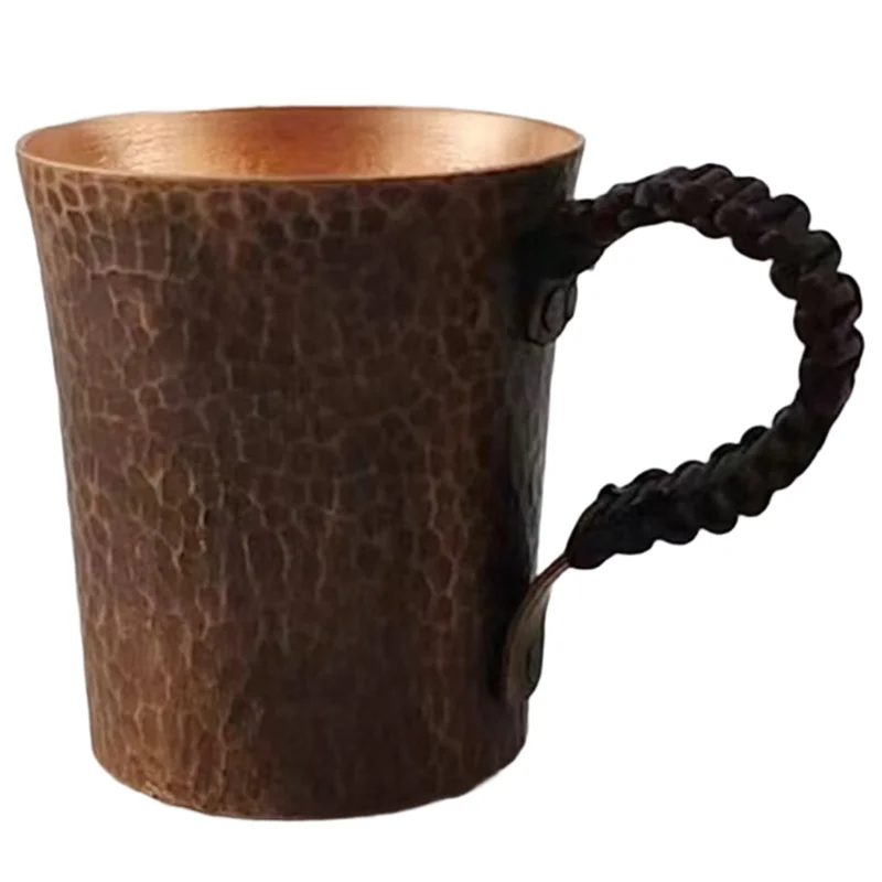 ABGG-Mug Tumbler Coffee Cup 450 Ml Vintage Pure Copper Engraving Hammer Texture Woven Handle Tea Cup Tableware Beer Mug