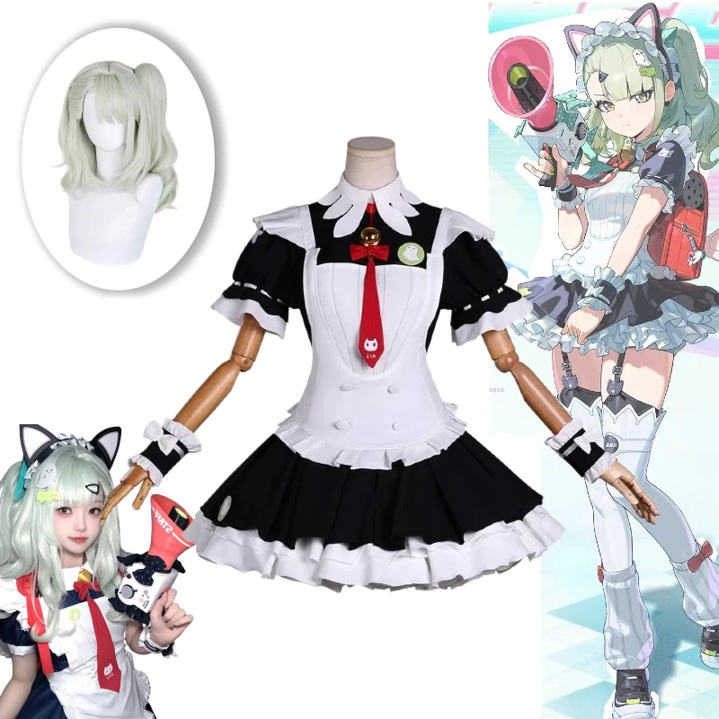 

Sunna Cosplay Game Zenless Zone Zero Costume Angels of Delusion Cos White Black Dress Maid Uniform with Wig for Women