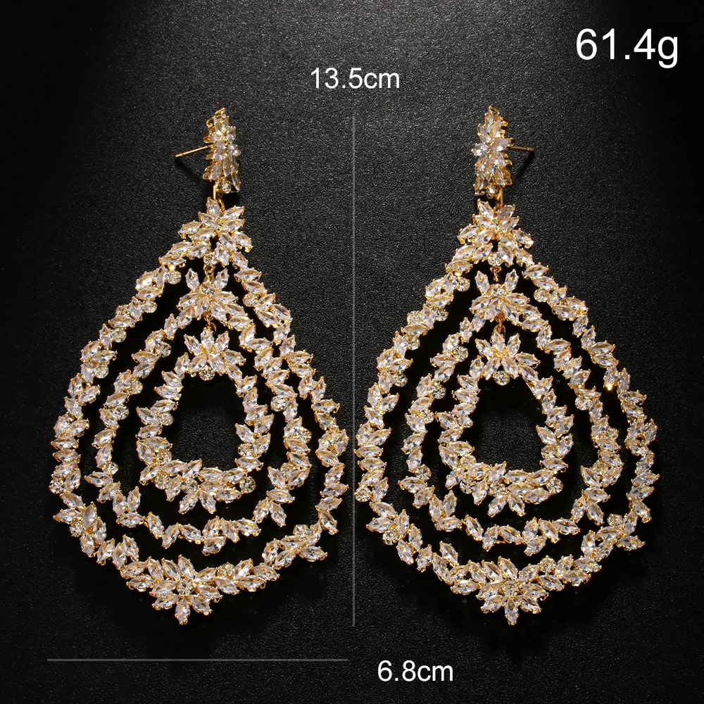 Stonefans Elegant Jewelry Exaggerated Layered Earrings Hanging Prom for Women 2024 New Fashion Show Oversize Rhinestone Earrings