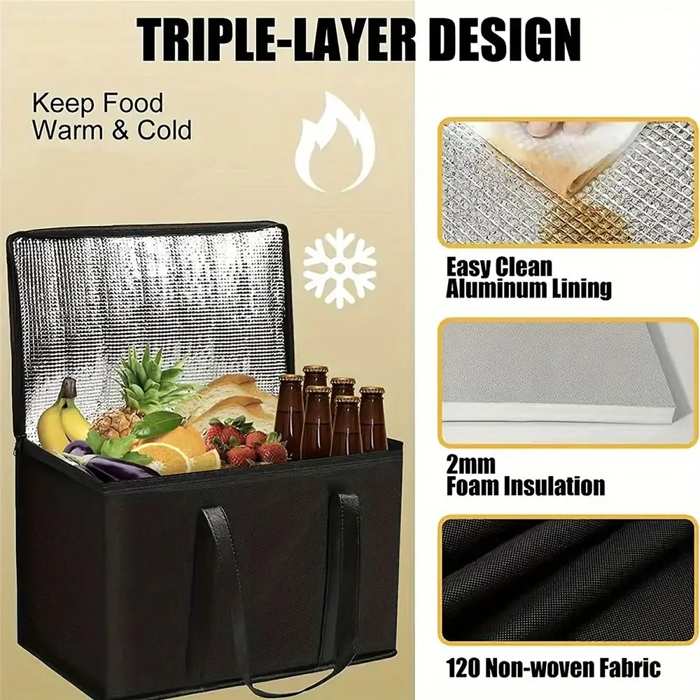 1Pcs New Large Capacity Insulated Bag Portable Zipper Tin Foil Food Bag 40L Refrigerated Bag Picnic Camping