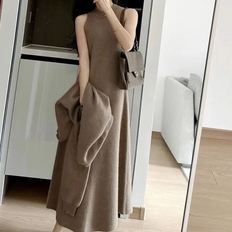 2024 new autumn winter leisure comfort advanced sense French early autumn women dress 2 suit backless preppy style matching set